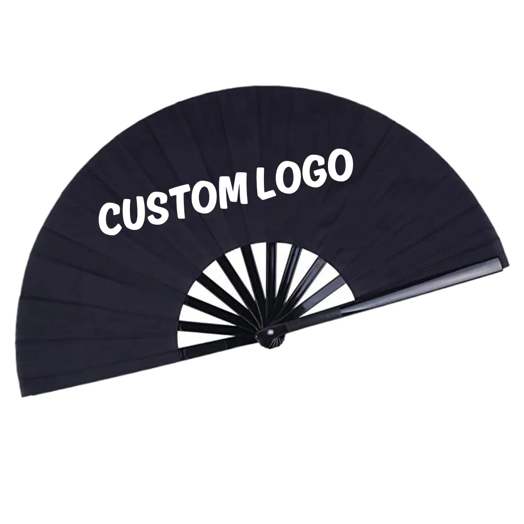2024 New Customized Clack Folding Hand Fan Large Bamboo Hand Fans for  Festival Accessories