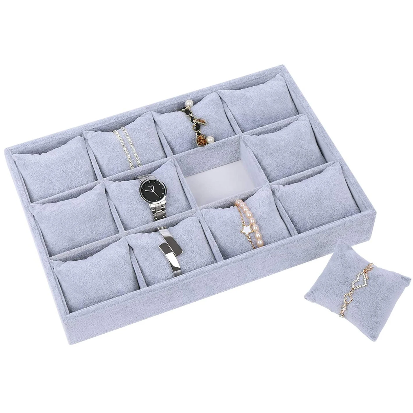 Stylish 12 Grids Watch Display Tray With Pillow