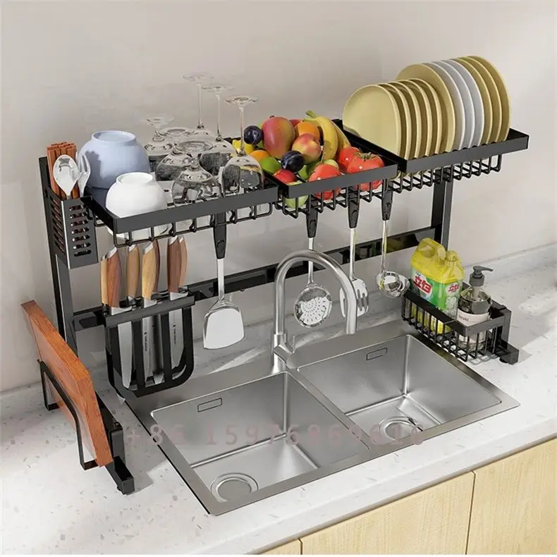 Kitchen Drain Rack Stainless Steel Dish Rack Retractable Over Sink Dish Rack