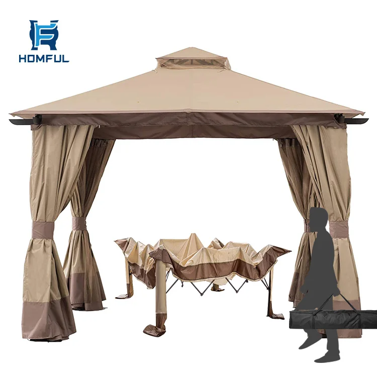 
HOMFUL 3x4m Outdoor Garden Aluminum Gazebo Luxury Garden Outdoor Gazebo With Bug Net 