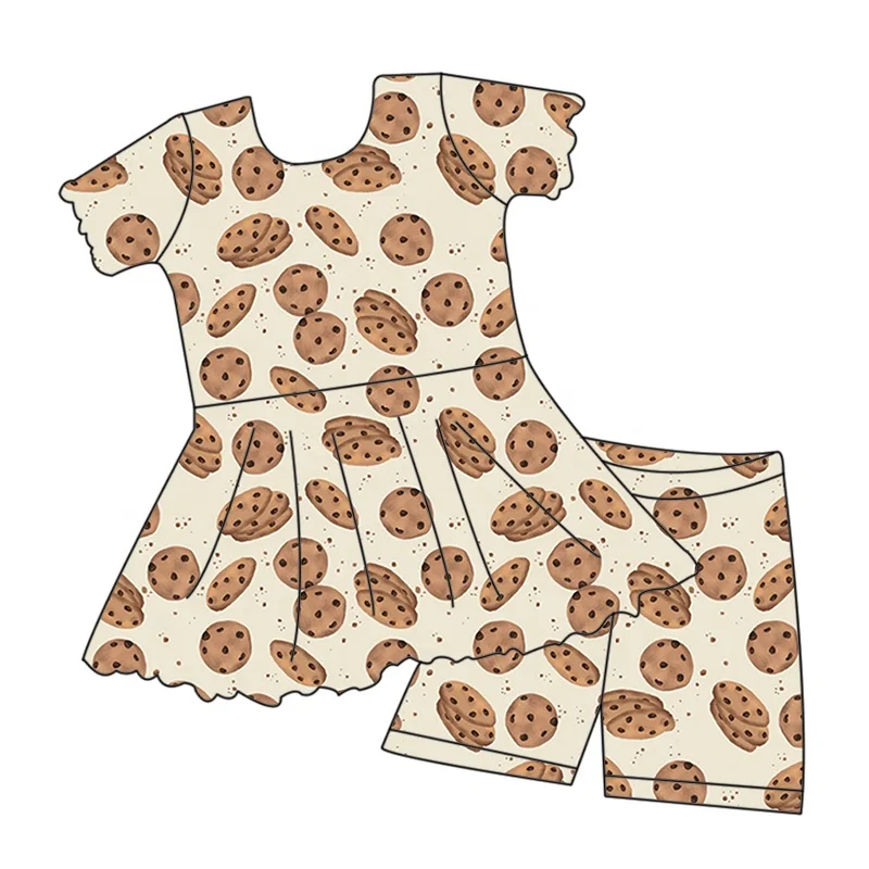 Beautiful girl summer bamboo fiber suit customized cartoon pattern short skirt pants two piece set for girl baby