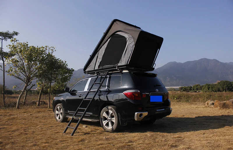 Factory supply 1.3m Triangle Hard shell roof top tent SUV camping outdoor Hard Shell roof tent outdoor camp roof top tent