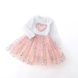 Fashion Beautiful Cute Long Sleeves Children Baby Kids Dress for Girls Autumn