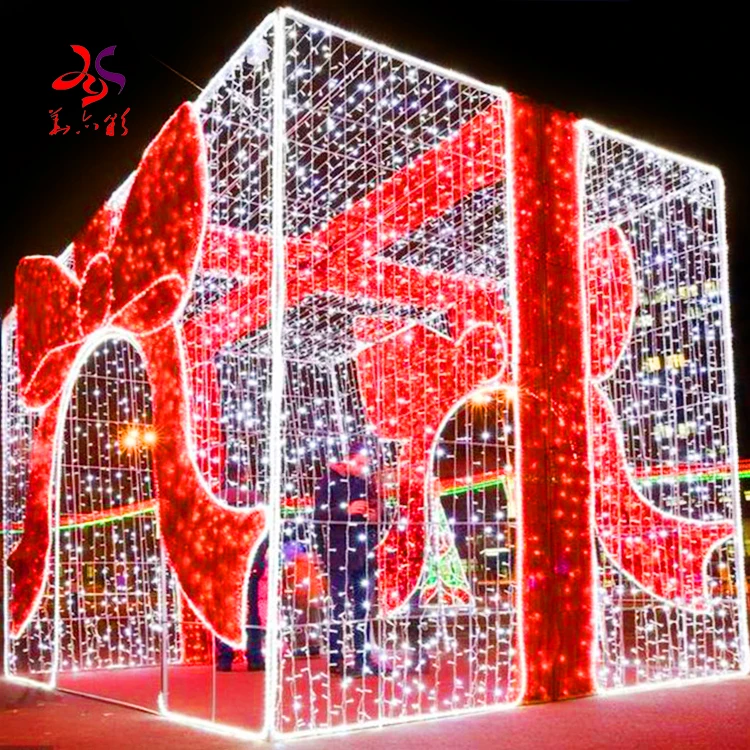 Holiday Walk-through Ornaments Outdoor Park Christmas Street Decorations Giant Garden Lighting 3d Gift Box LED Motif Light