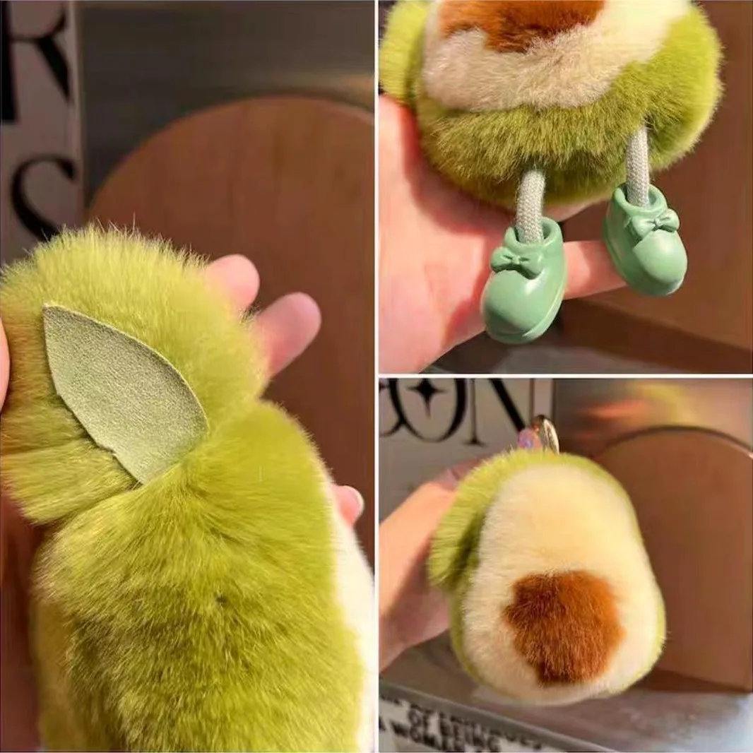 Xun Xin Stuffed Avocado Fruit Soft Plush Toy Rex Rabbit Fur Kawaii Avocado Shaped Keychain For Women Car keys And Bag Charms