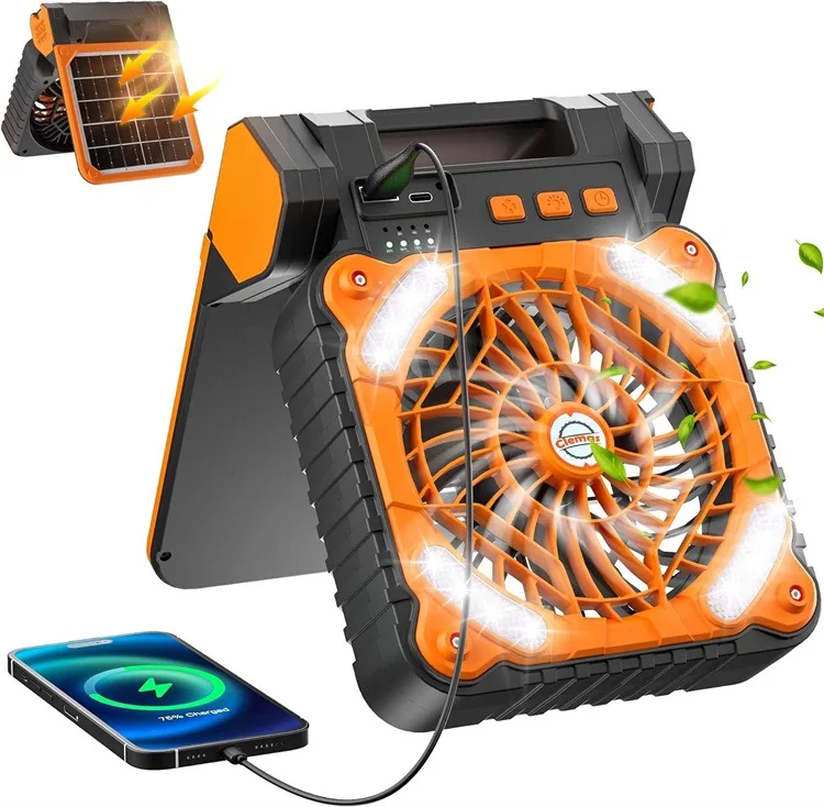 Solar Dynamo Fan and Power Bank In One Desk Lantern Multifunctional Floor Tent Solar Fan Light