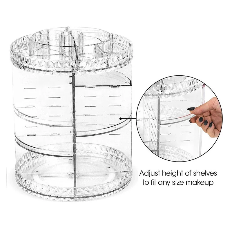 Wholesale diamond surface  PS  cosmetic display rack acrylic 360 rotating makeup organizer