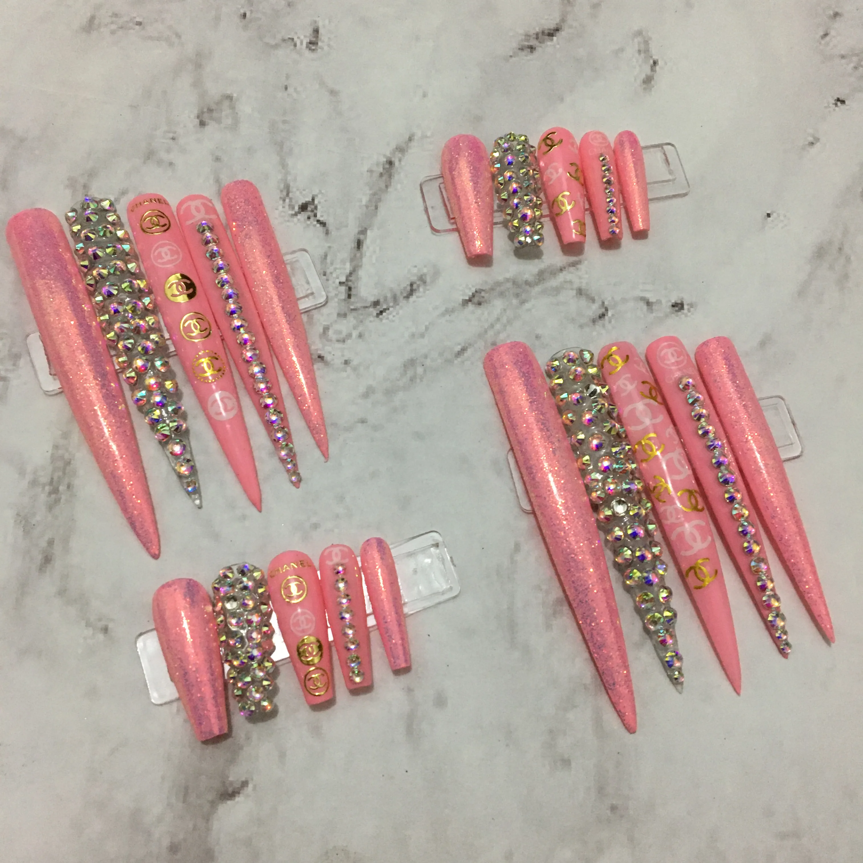 H143 французские стильные сверхдлинные ногти разного размера розовые золотые ногти Овальный палец набор для дизайна ногтей