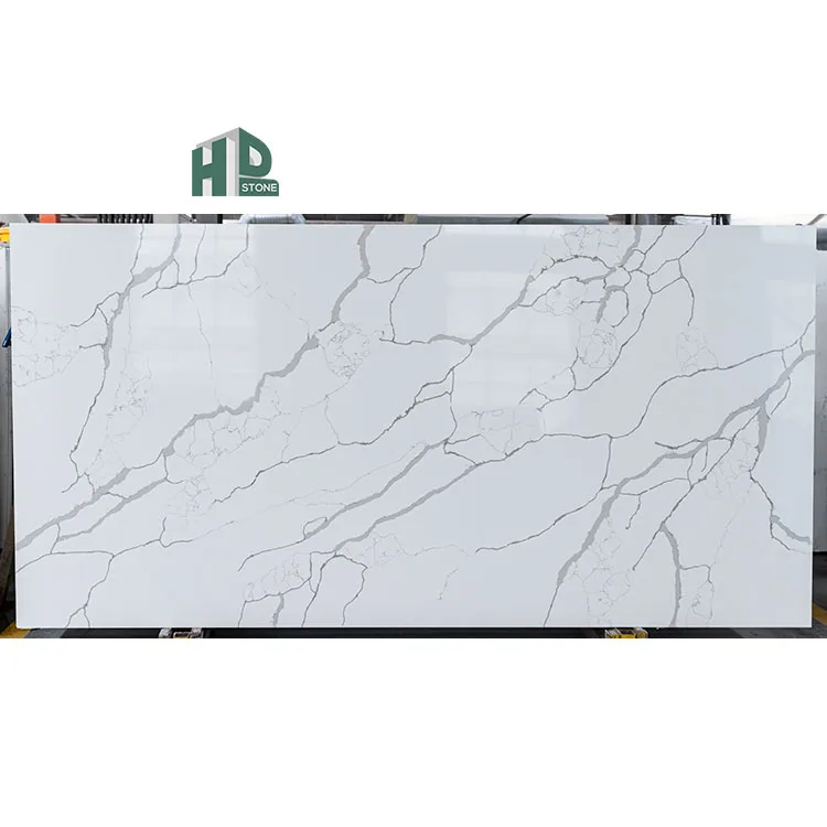 Artificial Quartz Marble Granite Stone Carrara White Calacatta Vanity Quartz Countertop with Grey Veins
