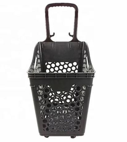 Direct  Factory sales Supermarket Plastic Trolley Shopping Basket  With Wheels supermarket duplex carts