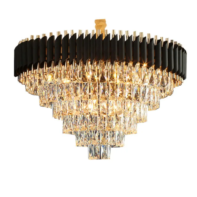 Modern Black Frame Crystal Pendant Lights Wrought Luxury Villa Restaurant Crystal chandelier hang lamp