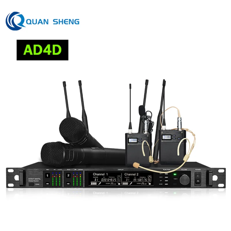High Quality AD4D Cardioid Handheld Mic UHF Dual Channel True Diversity Digital Wireless Microphone System KSM9 for Studio