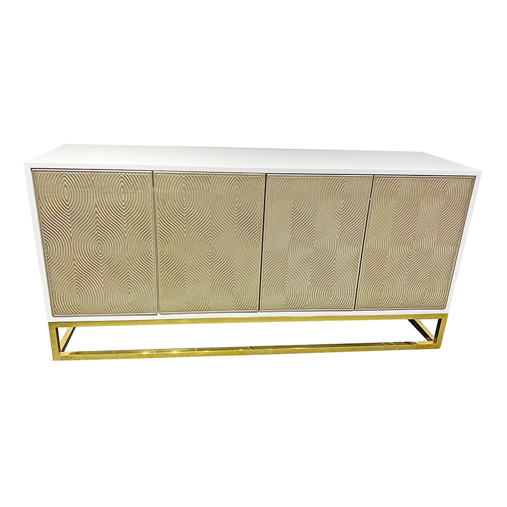 Contemporary Metal Furniture White Gold Stainless Steel Cabinets Dining Room Luxury Sideboard