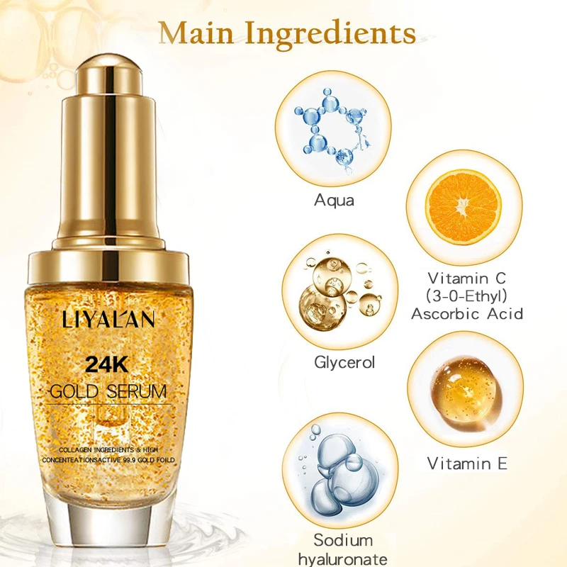 Private Label Vegan Organic Hyaluronic vitamin c Eye Serum Anti Wrinkle 24K Gold Collagen Skin Care Serum Facial