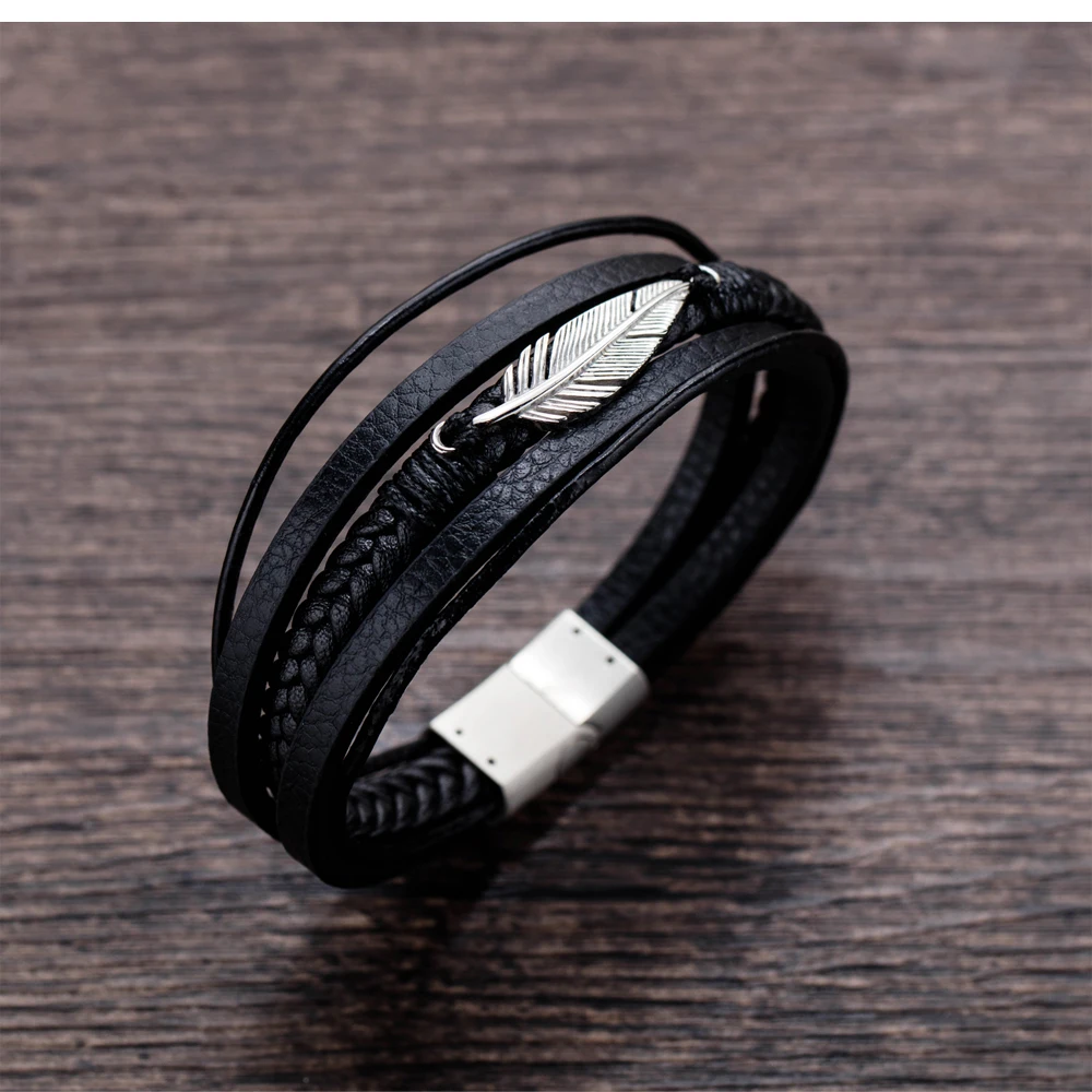 bijoux mens male gents jewellery cool trends 2020 pulseras leather bracelet feather