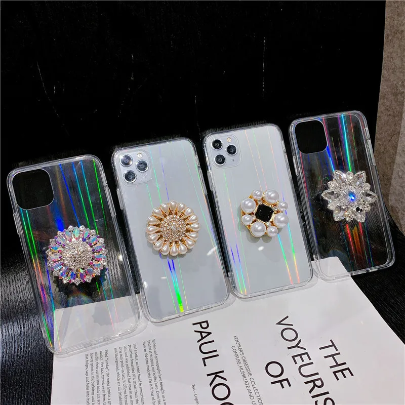 Luxury Laser Diamond Blingbling Transparent ring Rhinestone Originality bracket phone case Cover for iPhone 13pro max