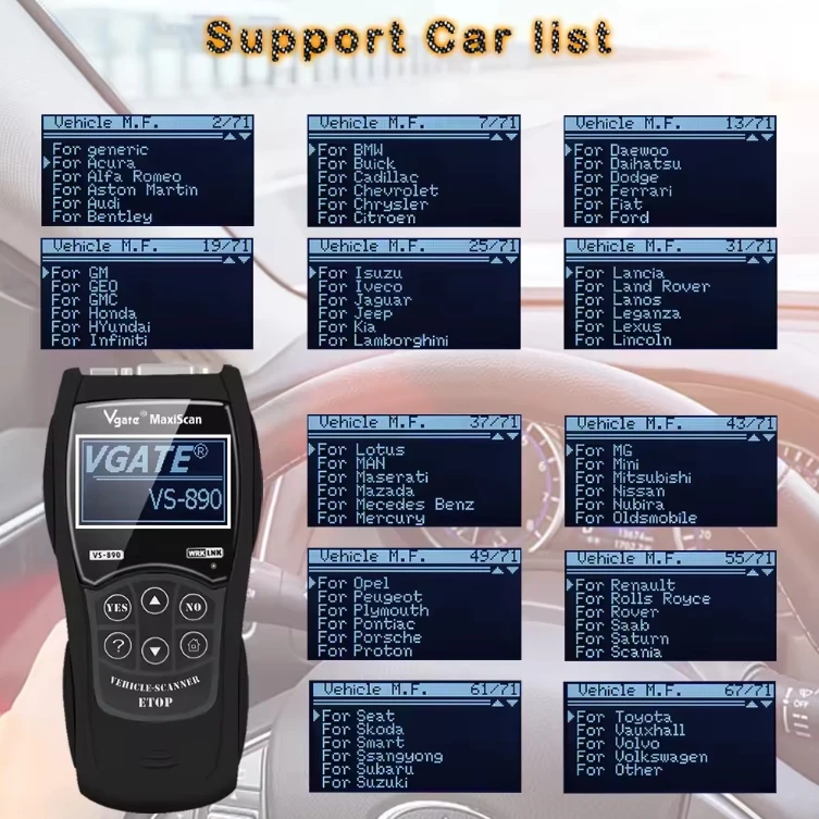 Low Price Supporting Multi-language Vgate Scantool Maxiscan VS890 OBD2 CAN-BUS Vehicle Code Scanner VS890 Vgate Diagnostic Tools