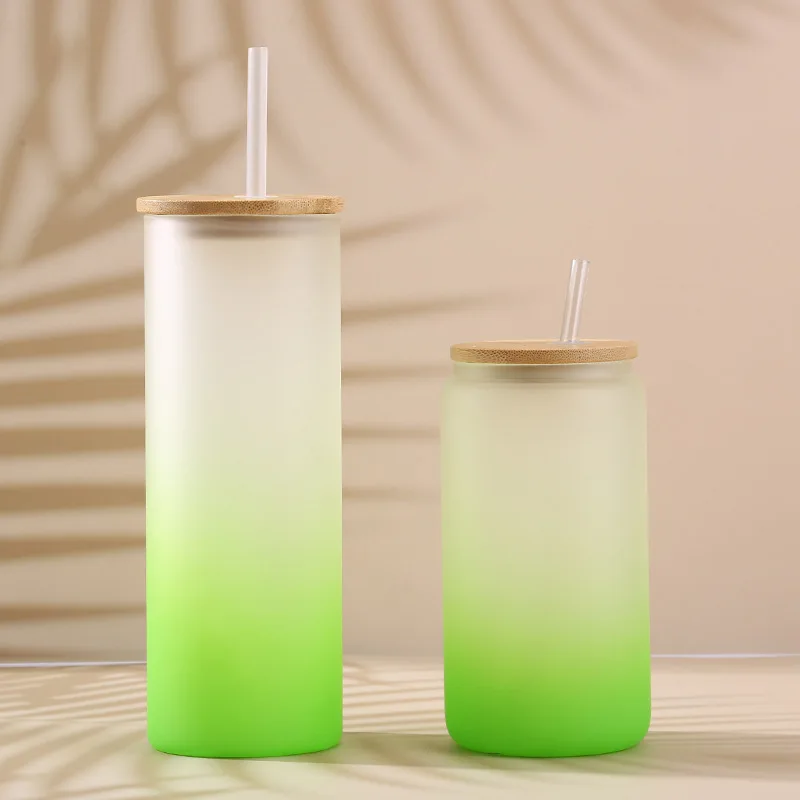 12oz 16oz wholesale Custom Logo Beer Glass with Bamboo Lid and Straws