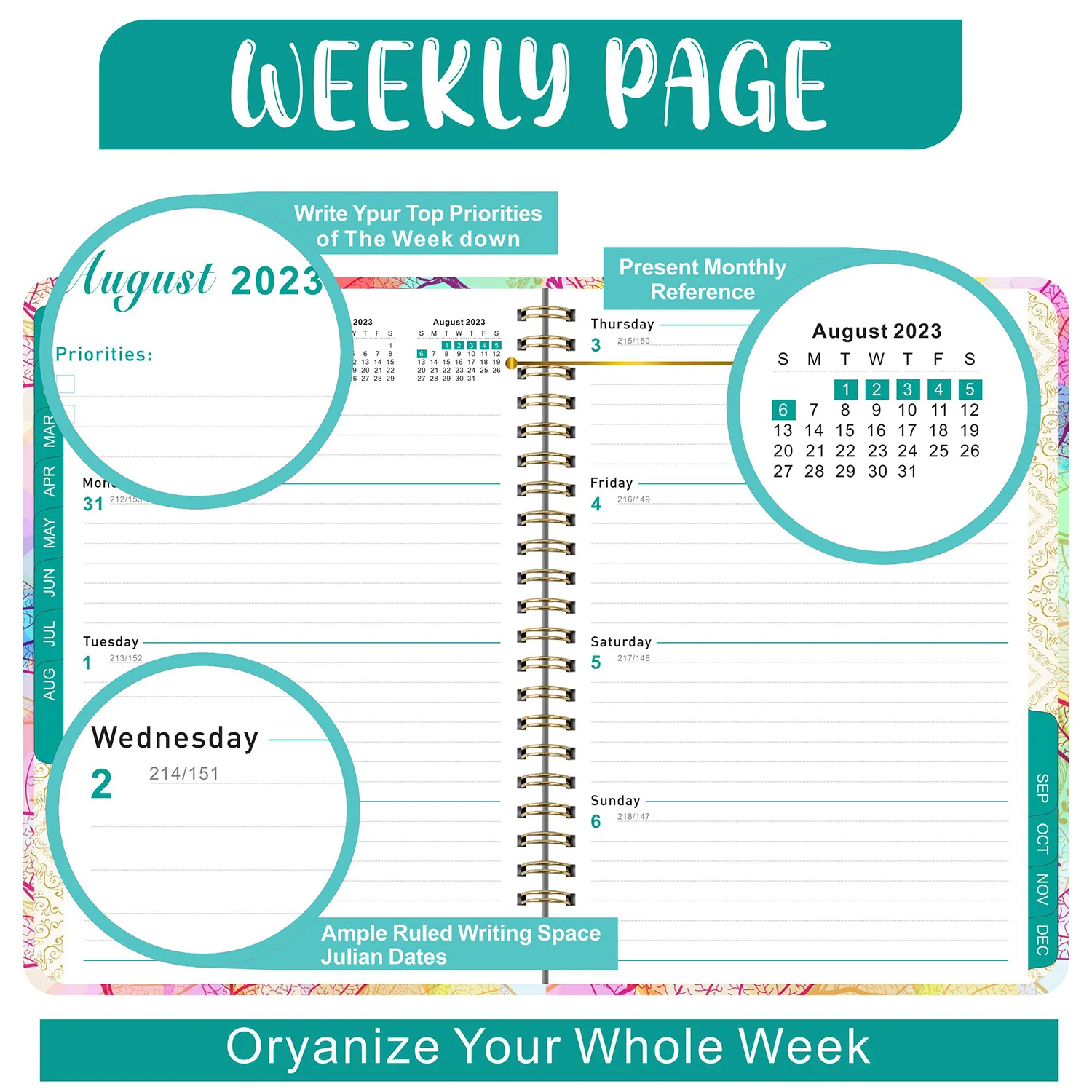 Hot Selling New 2023 English Notebook Notepad A5 Coil Planning Work Movement Clock In Schedule Book With Ladder Index