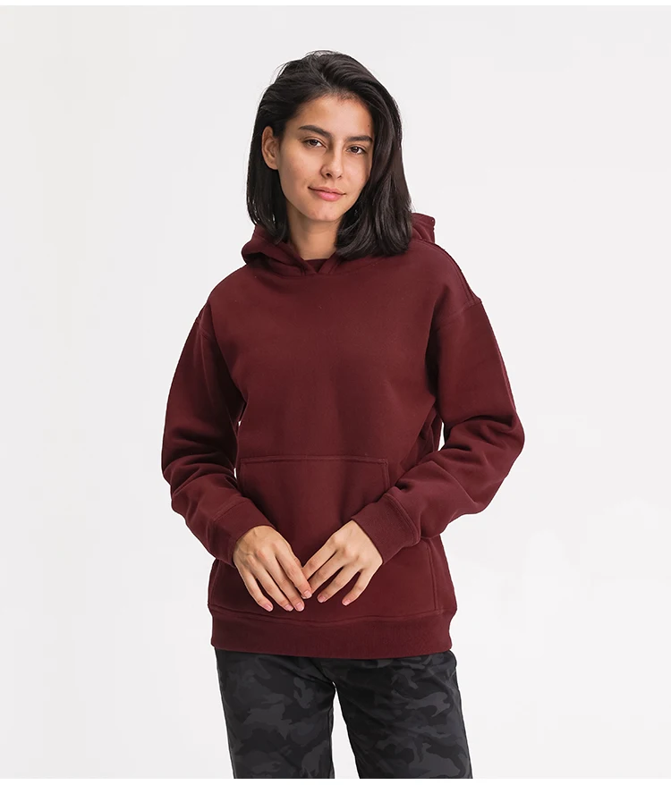 Long Sleeves Cotton Hoodie Ladies Outdoor Running Wear Leisure Plus Size Hoodie Womens Clothing Pouch Pocket Hoodie