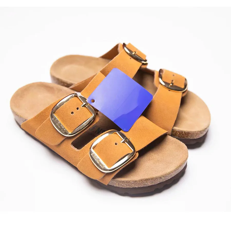 Two Buckles Genuine leather Unisex Soft Foot-bed Open Toe Slides Sandal clogs for indoor outdoor
