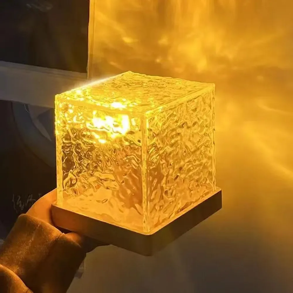 RGB Dynamic Water Ripple Atmosphere Lamp USB Cable 16 Colors LED Rechargeable Crystal table Lamp with Remote Controller