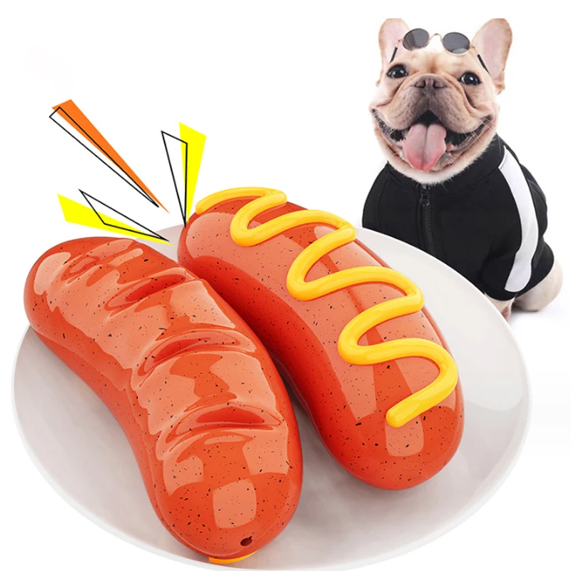 Wholesale Hot Selling New Dog Teething Pvc Hot Dog Roasted Sausage Squeaking Toy Chew Toys For Dogs