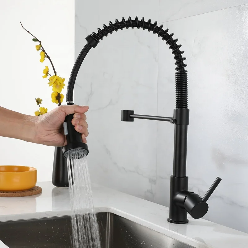 Matte Black Kitchen Faucet Deck Mounted Mixer Tap 360 Degree Rotation Stream Sprayer Nozzle hot cold spring Kitchen Sink Taps