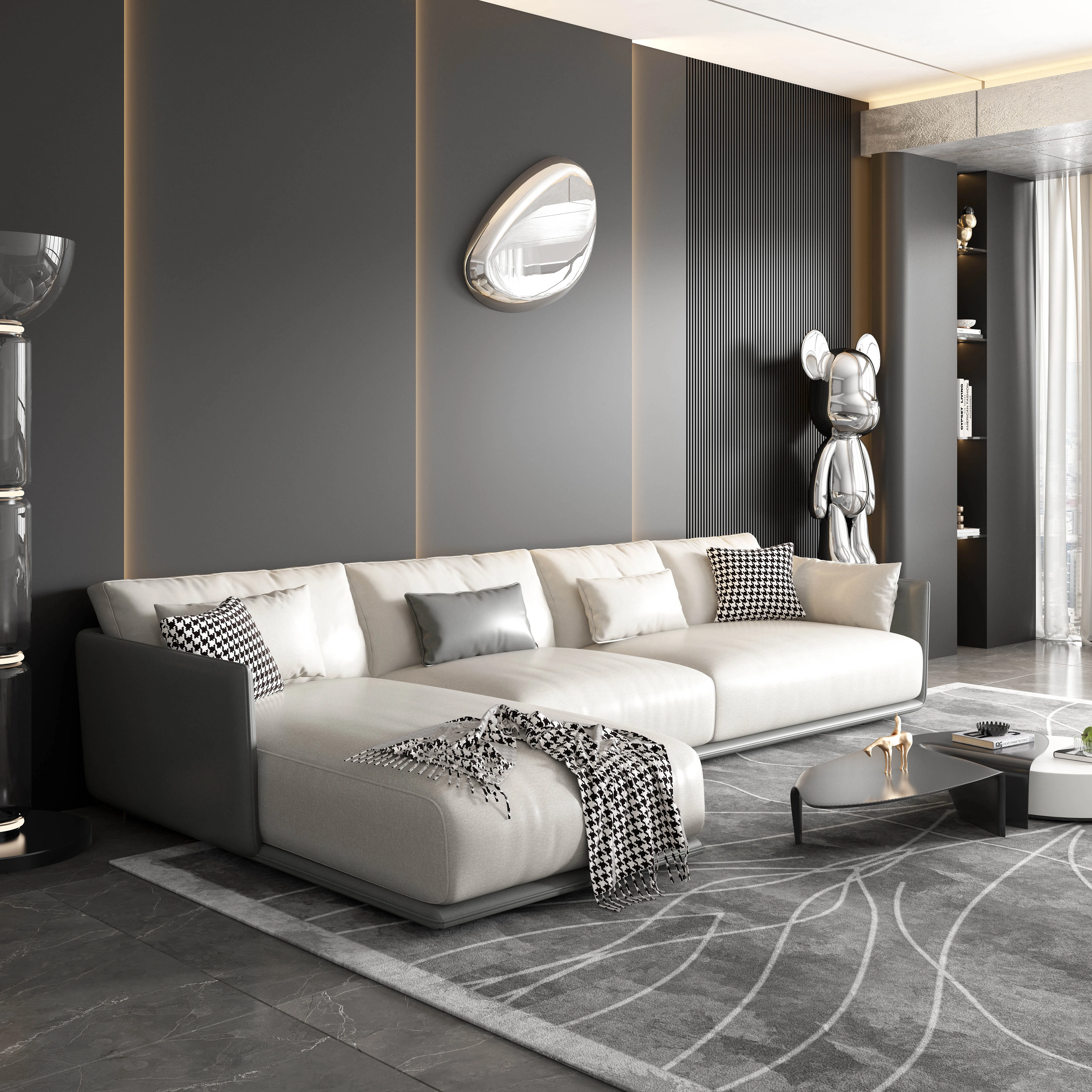 Light luxury leather technology cloth sofa simple modern large and small apartment type combination of living room complete set