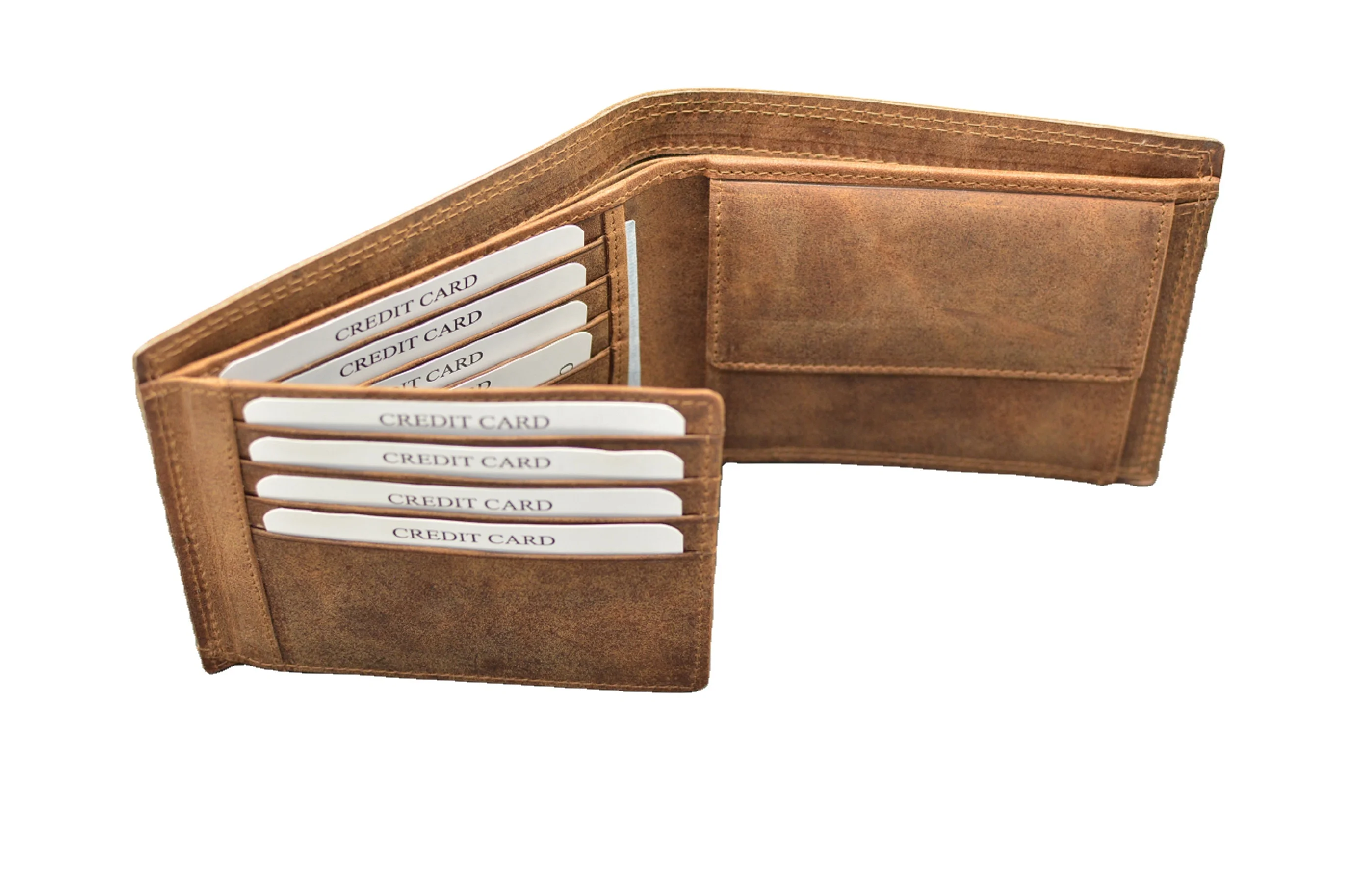 
OEM RFID Blocking Crazy Horse genuine Leather Trifold Mens Wallet With Id Window and Coin Pouch 