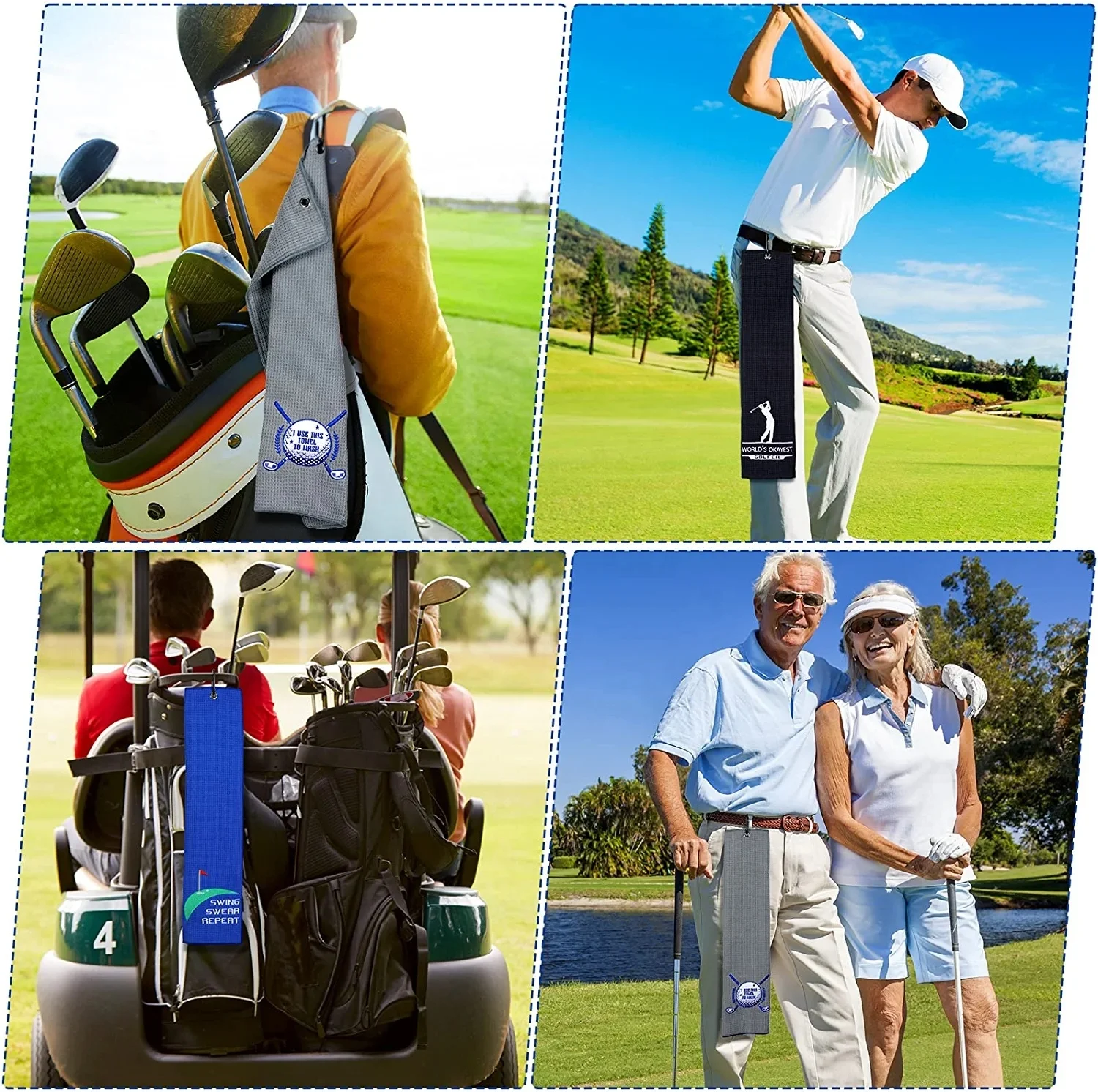 Custom logo golf club cleaner sublimated Microfiber Waffle golf towel custom logo with grommet and hook