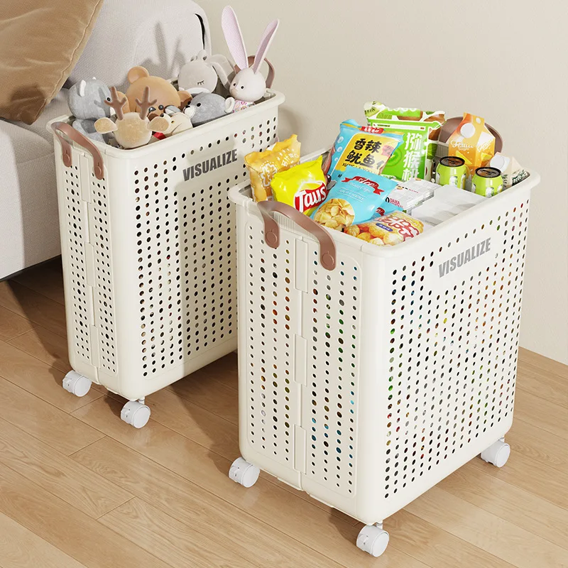 Foldable Storage Basket With Universal Wheels For Toys Clothes Dirty Clothes Plastic Collapsible Laundry Hamper Basket