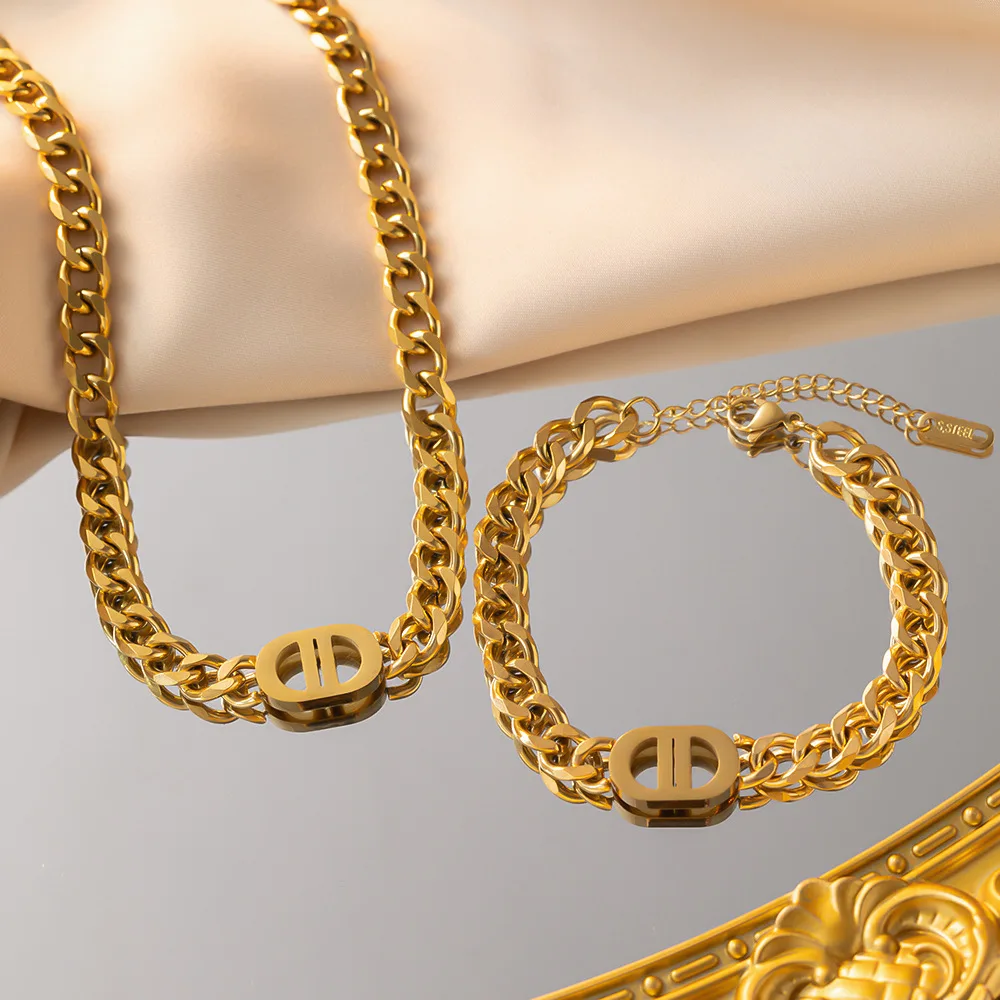 Personalized Choker Cuban Chain Custom Clavicle Chain Neck Chain 18k Gold Plated Stainless Steel Fine Fashion jewelry Set