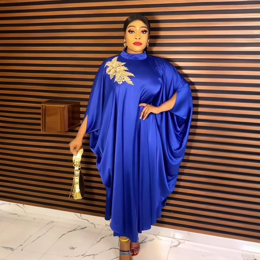 High Quality  East African Clothing rayon African Bazin Embroidery Design Dress Rhinestone embroidery ghana dress styles