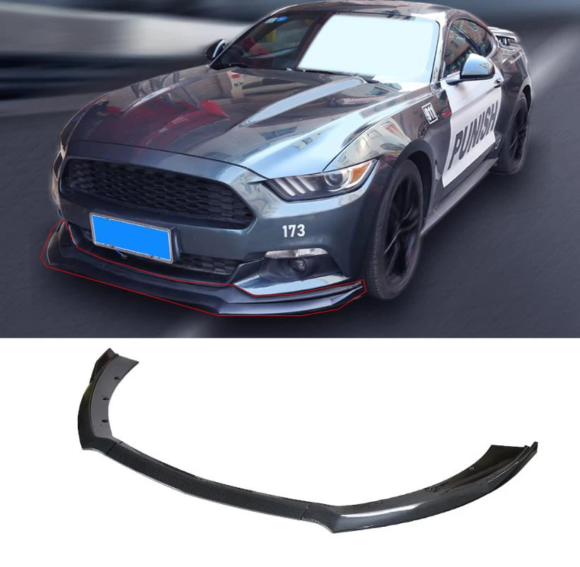 Carbon Fiber 3 Pieces Car Front Bumper Canard Lip Splitter Body Shovels Bumper Lip Spoiler Replacement for Mustang 2015-2019