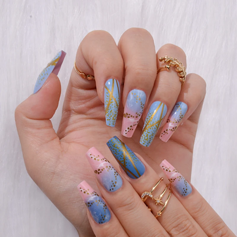 Long Coffin French Nail Natural Nude Full Cover Plastic Artificial Fingernails DIY Nail Tips Manicure Ballerina Nails