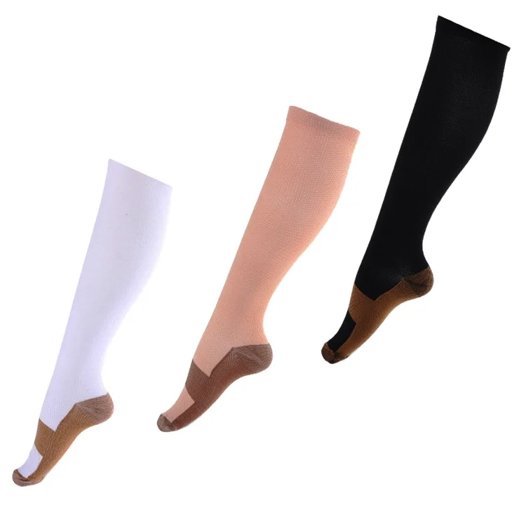Nylon Copper Fiber High Knee Sports Compression Tube Socks With Toe