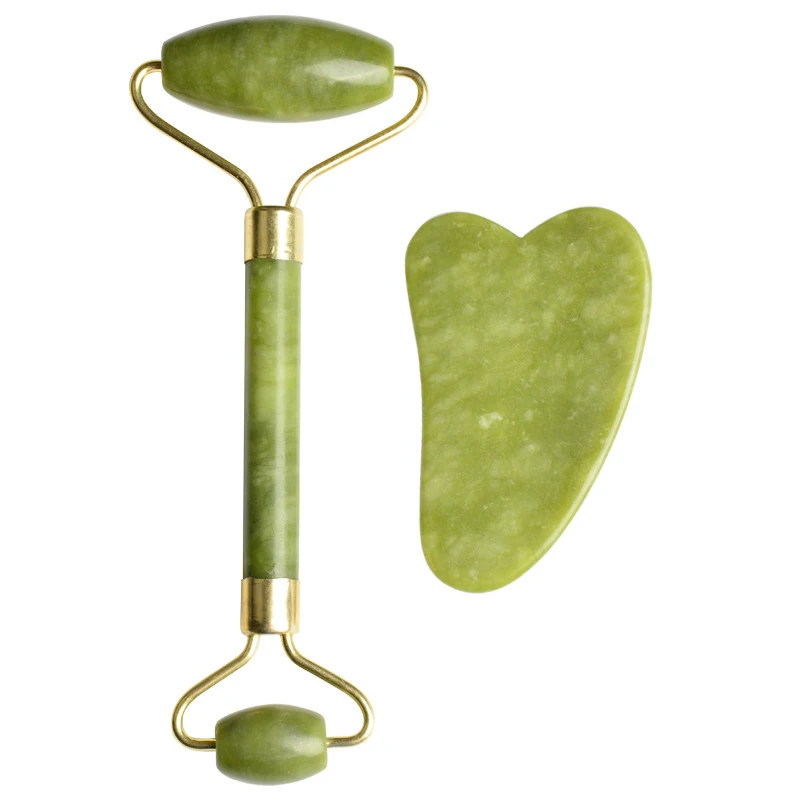 High Quality Green Jade Roller Face Massage Roller Jade Guasha Stone  Set