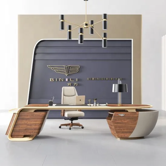 High Quality Wood Italian Design Executive Desk with Side Cabinet and Undertop Drawer Large Table CEO President boss VITTORIA