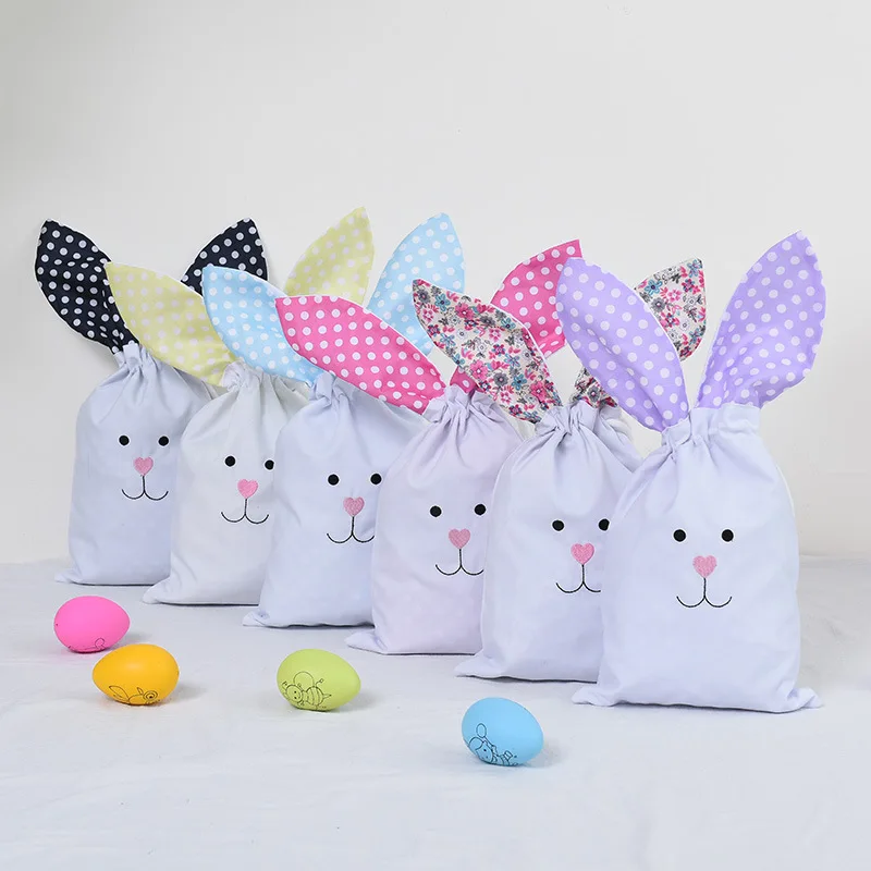 Plush Easter Basket with Rabbit Ears Sublimation Easter Baskets Storage Candy Bag 2023 Custom Polyester Easter Decoration 50pcs