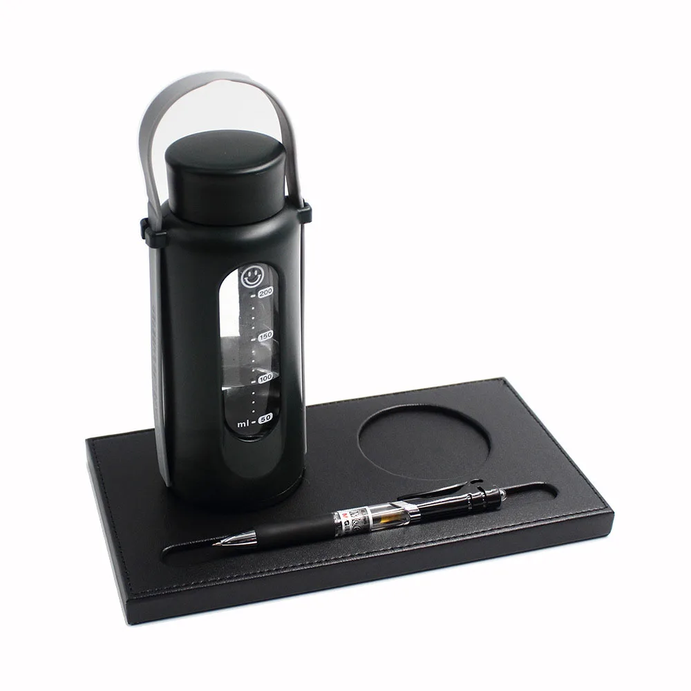 
Multi-function 2 compartment cup mat with pen holder,Business office PU conference with pen slot and cup holder 