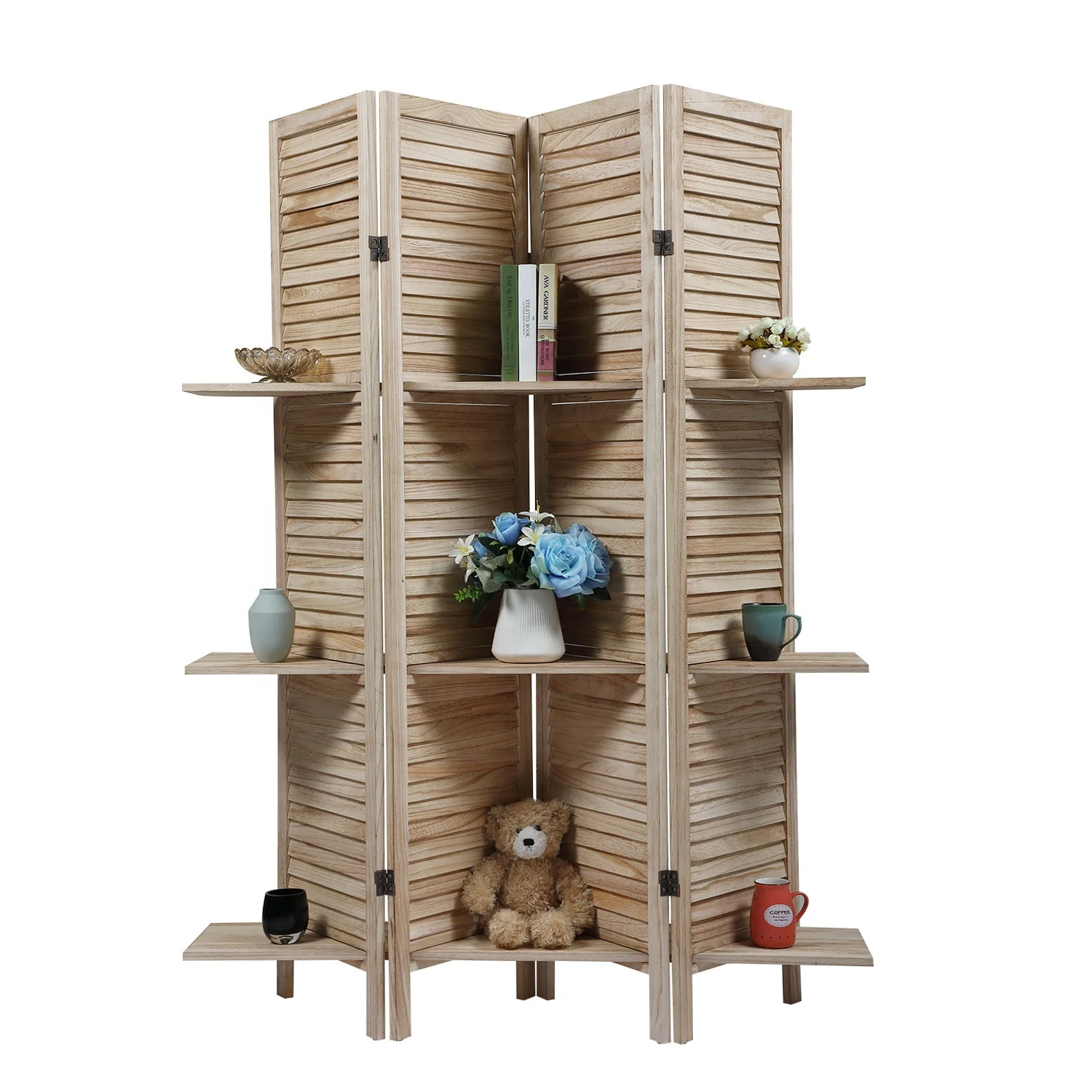 Складной шкаф-разделитель для комнаты Sycamore, деревянный, 4 панели, с полками