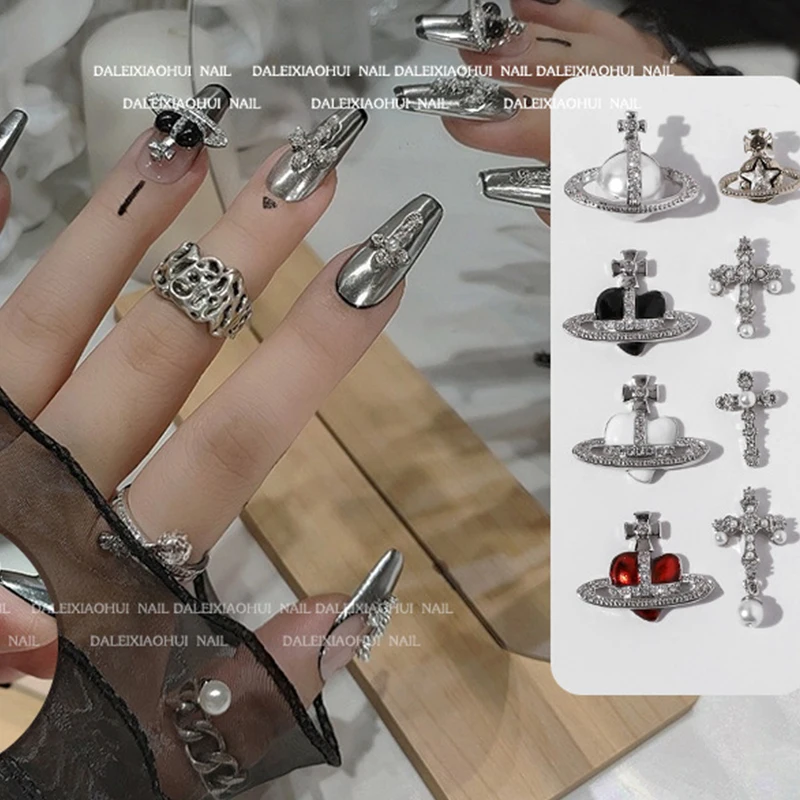 Nails Accessories Zircon Punk Saturn Heart Cross Shaped Nail Charm Decoration 3D Bling Nail Art Crystals Rhinestones