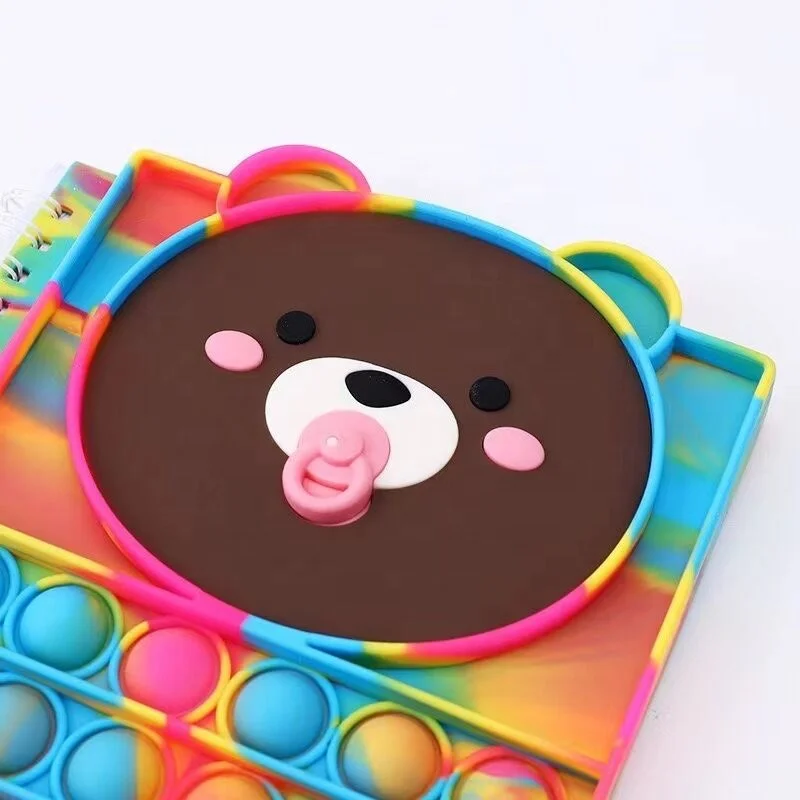 Pop Push Popper Bubble popit A5 size 80sheets Pop Push Popit Fidget Notebook Silicone school notebook shipping Cartoon Bear