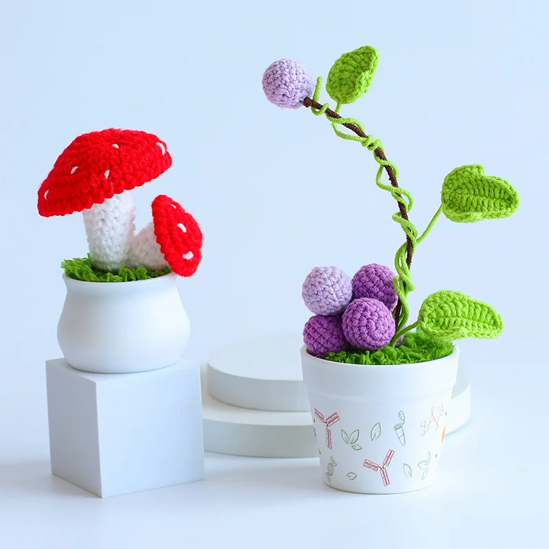New Cotton Hand Crocheted Plants With Flower Pot Artificial Style Handmade Crochet Flower Pot
