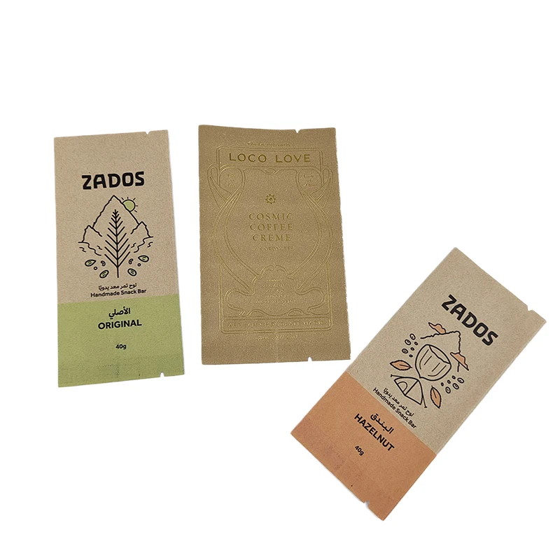 Custom Printed Brown Kraft Paper Pouch Hot Stamping Foil Chocolate Bar Nut Cookies Packaging Biodegradable Kraft Paper Bag