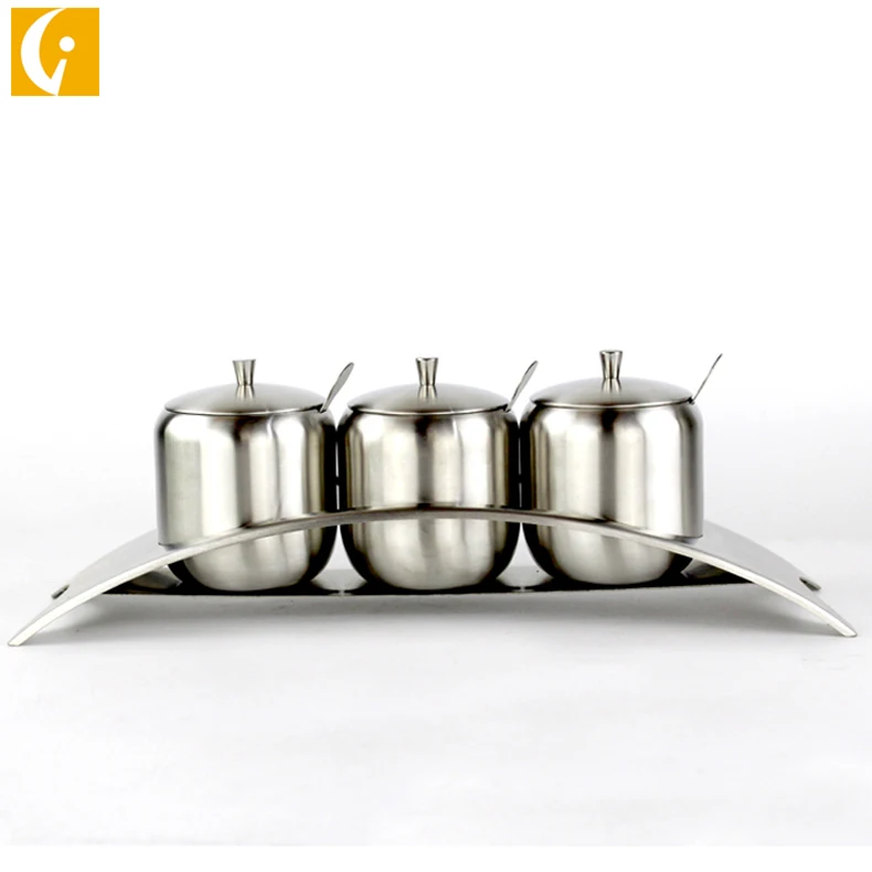 
Creative European 304 stainless steel seasoning box 3pcs kitchen spice jar set 