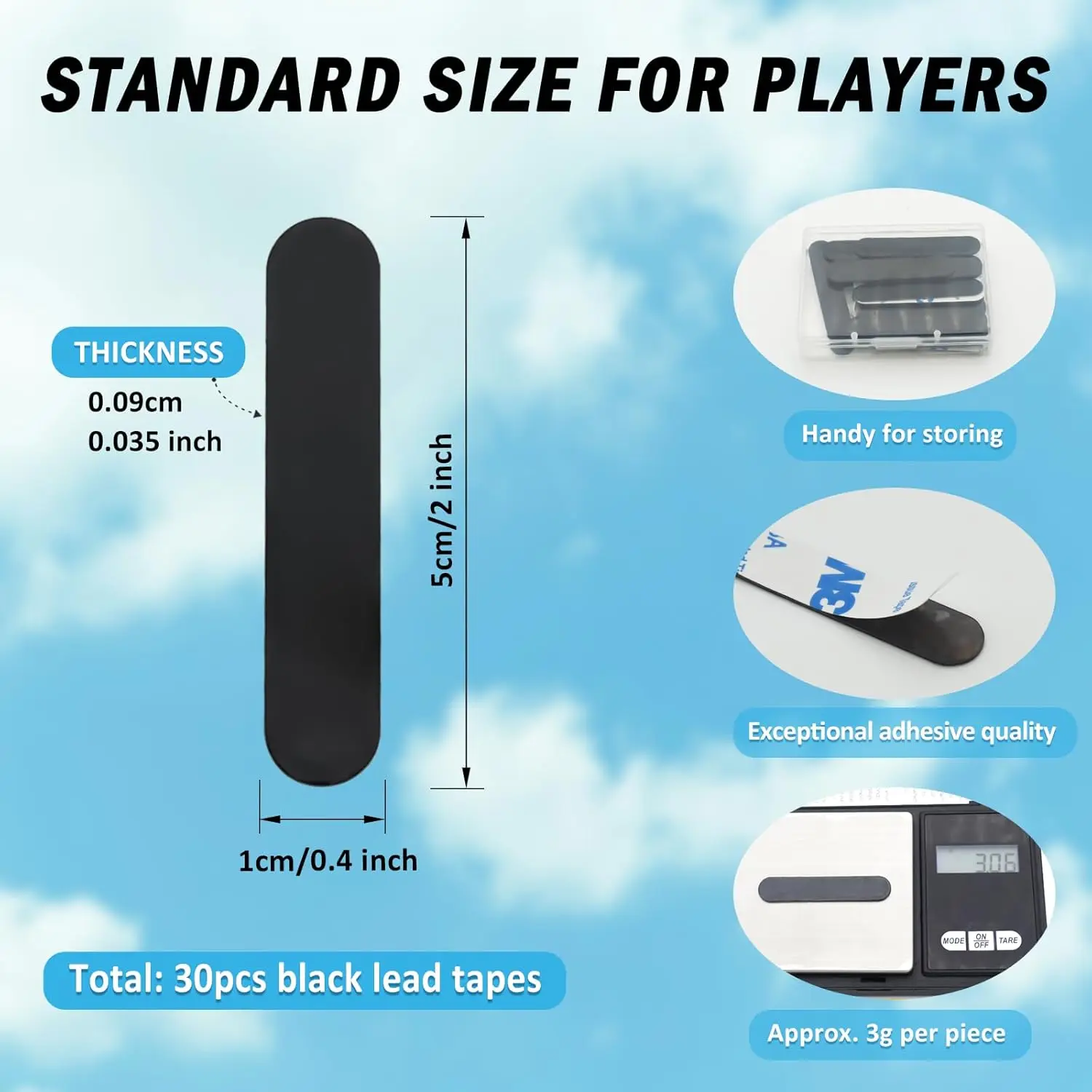 BSCI ISO9001 Certified Factory Supply Free Sample 5cm Length 3M Lead Tape For Pickleball Paddles