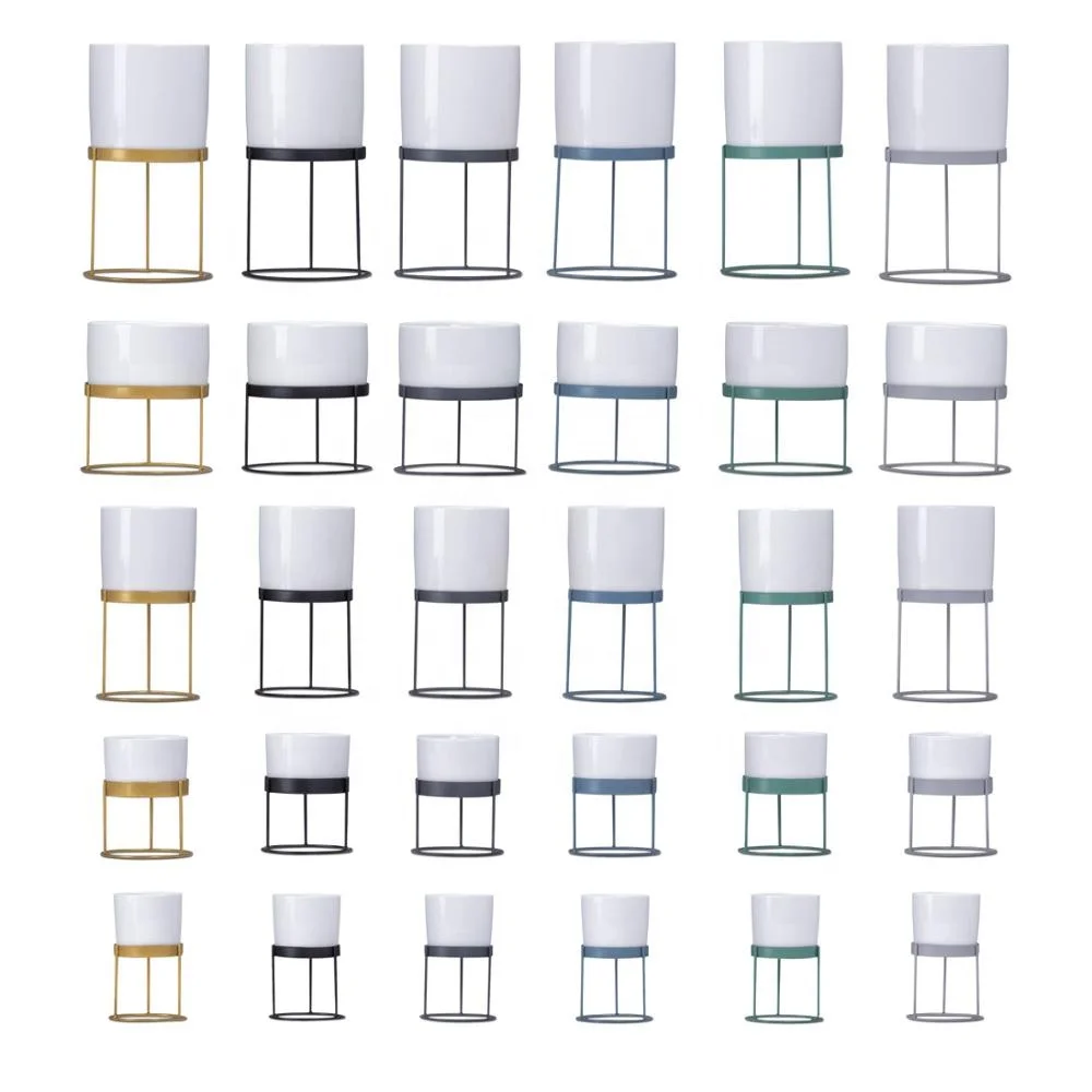 Nordic Simple Creative Positive and Negative Use Cylindrical Pot Multi-flesh Colored Iron Frame Ceramic Flower Pot