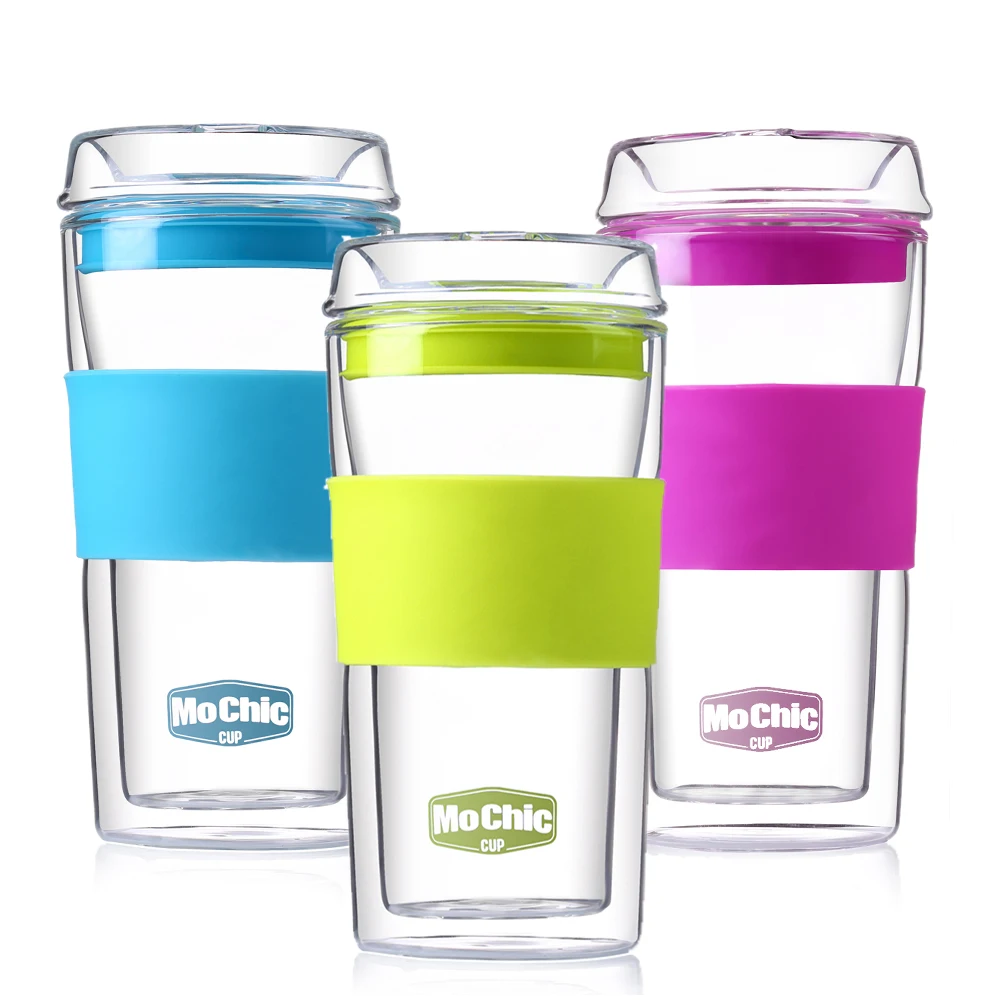 Double Wall Glass Coffee Cups Insulated Glass Mug With Glass Lid